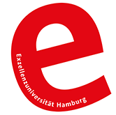 The image shows a red “e” and symbolizes Universität Hamburg—University of Excellence.