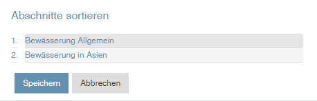 Screenshot von der 'Abschnitte sortieren'-Ansicht
