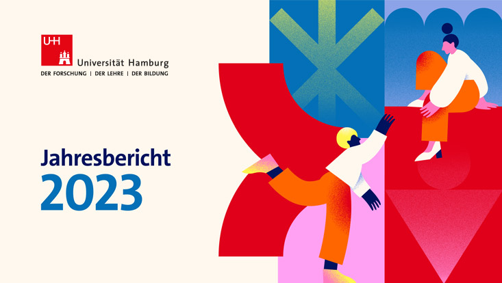 Cover des Jahresberichts 2023 der Uni Hamburg mit auffälligen Farben