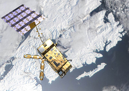 Der polarumlaufende europäische Wettersatellit MetOP (Meteorological Operational Satellite)
Bild: ESA/AOES Medialab