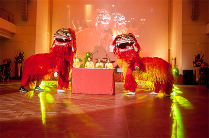 Auf dem Ball wurde ein Löwentanz aufgeführt. Der chinesische Löwe repräsentiert Glück, Erfolg und Gesundheit. Foto: Martina van Kann 