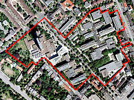 Luftbild der Wettbewerbsflächen links und rechts der Bundesstraße. Foto: BWF